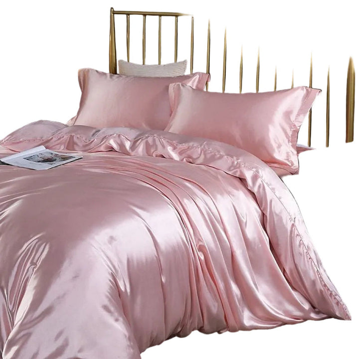 Glänzendes 4-teiliges Luxus Bettwäsche-Set für Doppelbetten, modern und komfortabel, in eleganter Uni-Farbe.