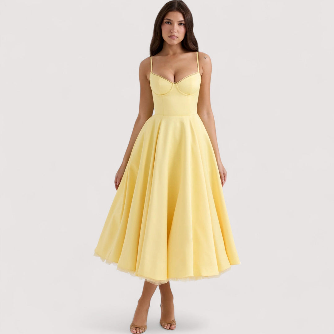 Elegantes Damenkleid mit Korsett-Effekt, das die Taille betont, vielseitig für Sommer & Partys.