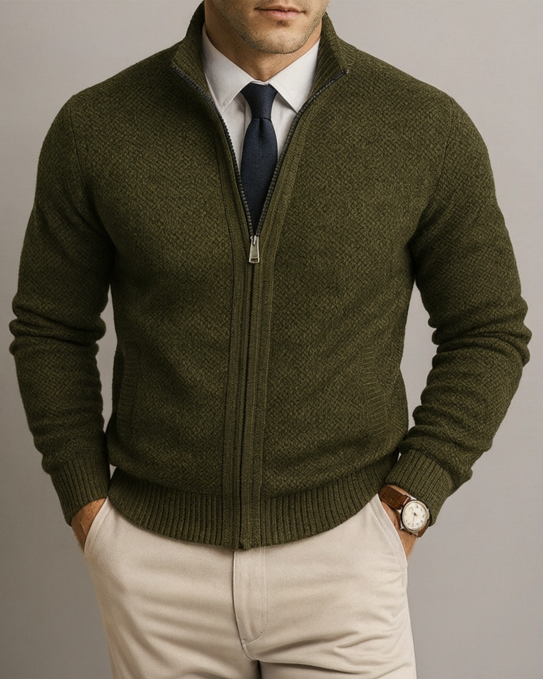 Moderne Herren Strickjacke in tiefem Rot, bietet Komfort und einen eleganten Akzent für Männer.