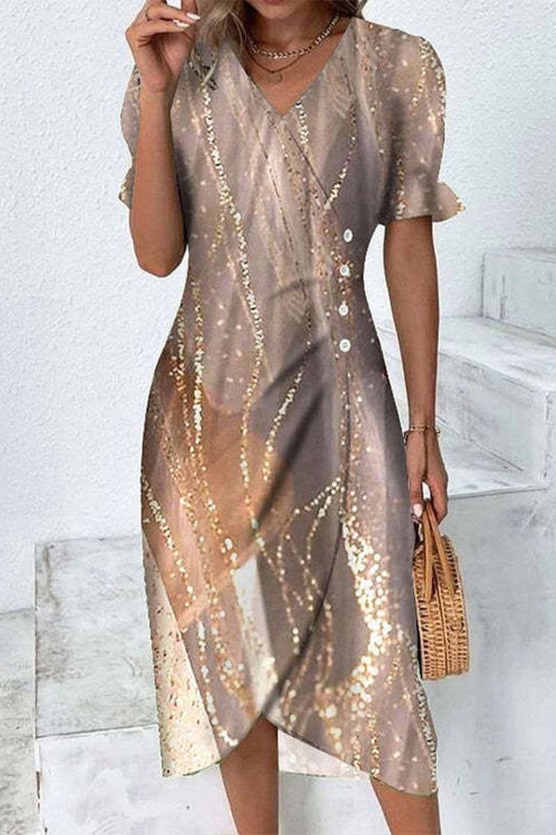 Damen Plissee Midikleid mit zartem Blumenmuster, V-Ausschnitt & Puffärmeln für einen stilvollen Sommer.