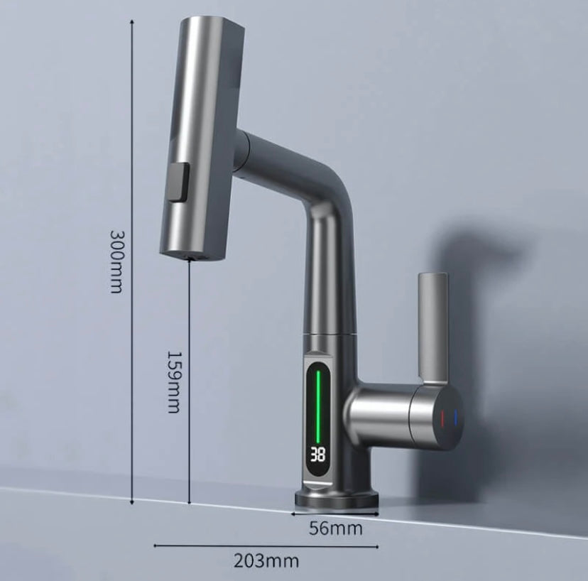 Funktionsreicher Wasserhahn für Küche & Bad: flexibel, LED-Anzeige, ausziehbar, schwenkbar.