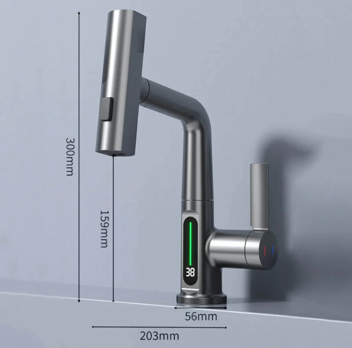 Funktionsreicher Wasserhahn für Küche & Bad: flexibel, LED-Anzeige, ausziehbar, schwenkbar.