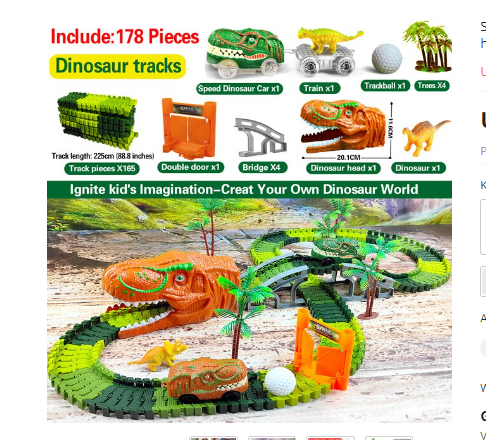 Spannendes Dino Abenteuer auf Schienen: Zug, Auto & Dinosaurierfiguren auf detaillierter Bahnstrecke.