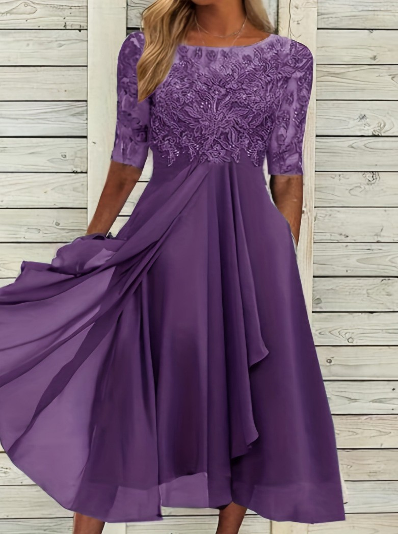 Komfortables Damen Midi Kleid mit Rundhalsausschnitt. Zeitloses Design für jede Gelegenheit.