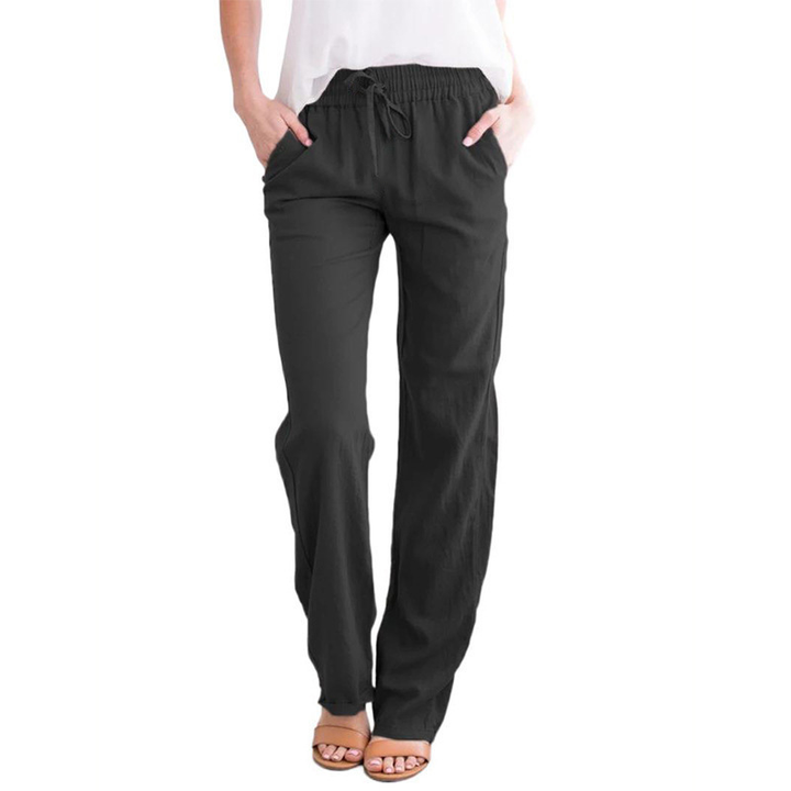 Einfarbige Damen Sommerhose mit elastischem Bund, lockere Passform. Atmungsaktiv & stylisch für Frühling & Urlaub.