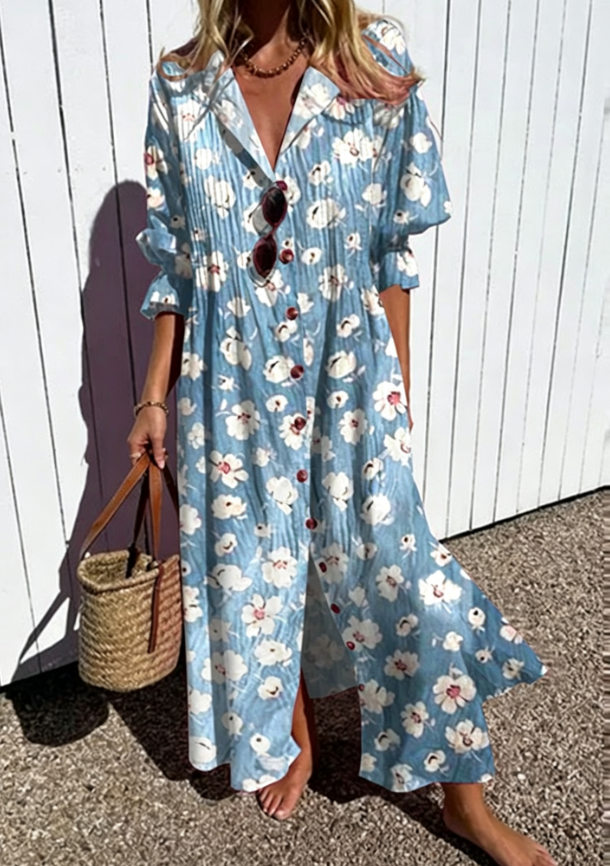 Farbenfrohes Blumenkleid: Elegantes Damen Midi Kleid mit lebhaftem floralem Muster. Perfekt für Sommer.