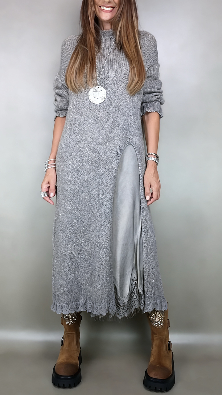 Modisches Damen Strickkleid Set für Herbst & Winter, mit langem Arm & elegantem Seitenschlitz-Design.