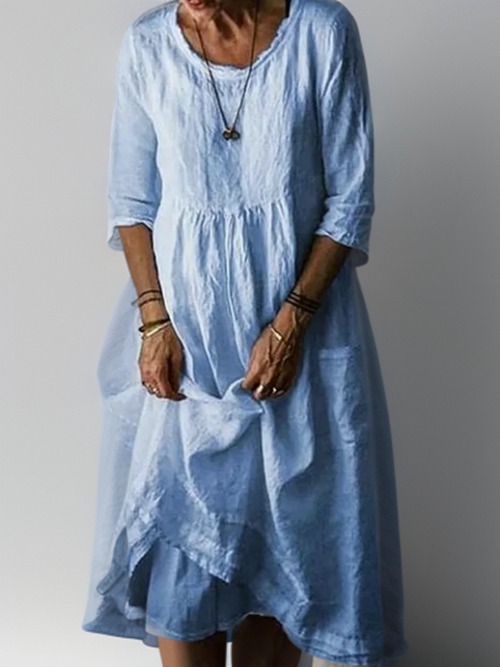 Damen Herbst Maxikleid mit lockerem Rundhalsausschnitt und A-Linie, bequem & elegant für Freizeit.