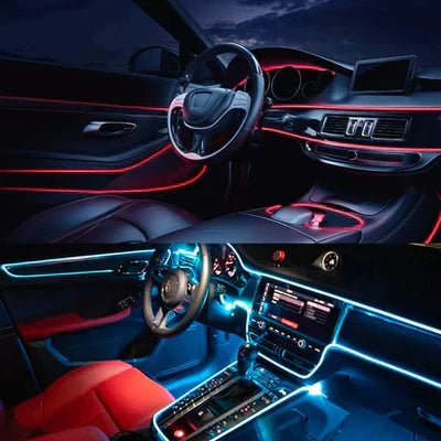 Anpassbare GlowLine RGB Ambientebeleuchtung für das Auto. Bunte LED Streifen zur Innenraum-Dekoration.