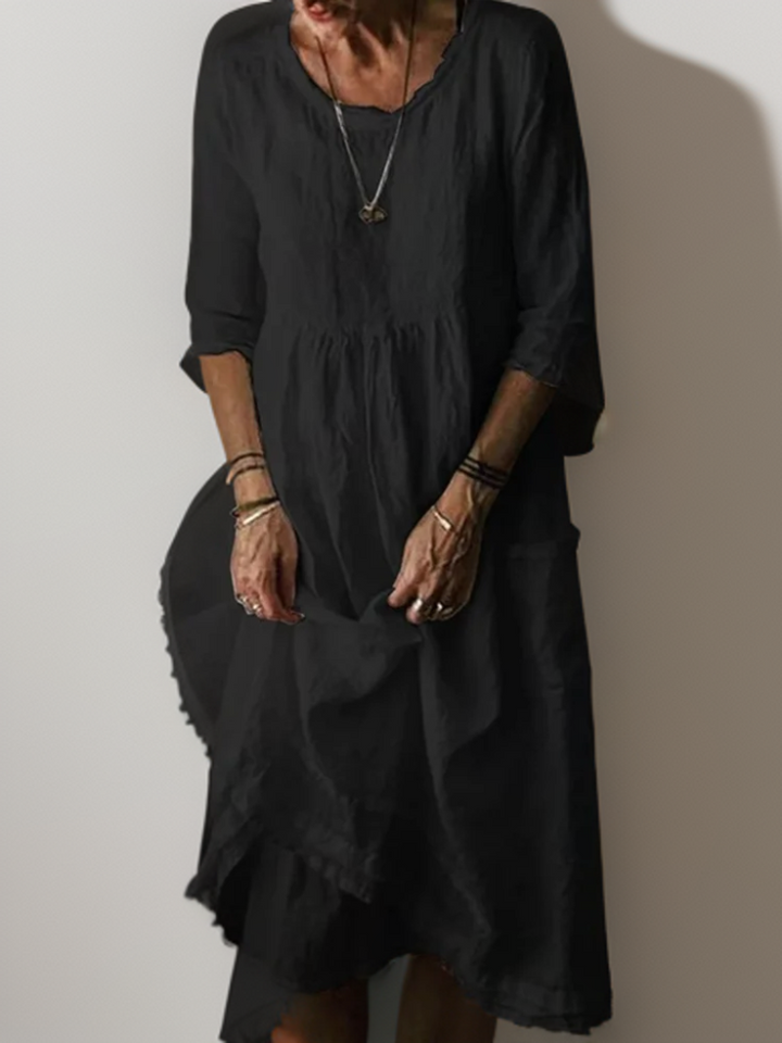 Komfortables Damen Maxikleid Herbst, lockerer Rundhalsausschnitt, A-Linie, lang & weich für Alltag & Freizeit.