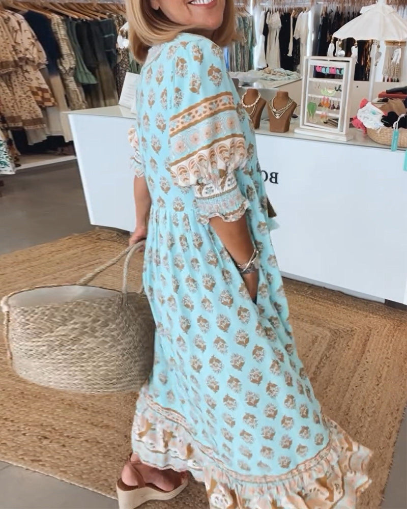 Midi Damen Sommerkleid Fleur, leicht & fließend. Elegantes Freizeit- & Anlasskleid für stilvolle Sommerlooks.