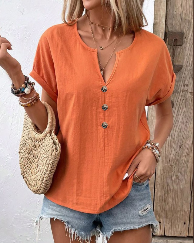 Modernes Damen Kurzarm T-Shirt mit stilvollem Twist-Knoten-Detail, perfekt für Frühling & Sommeroutfits.