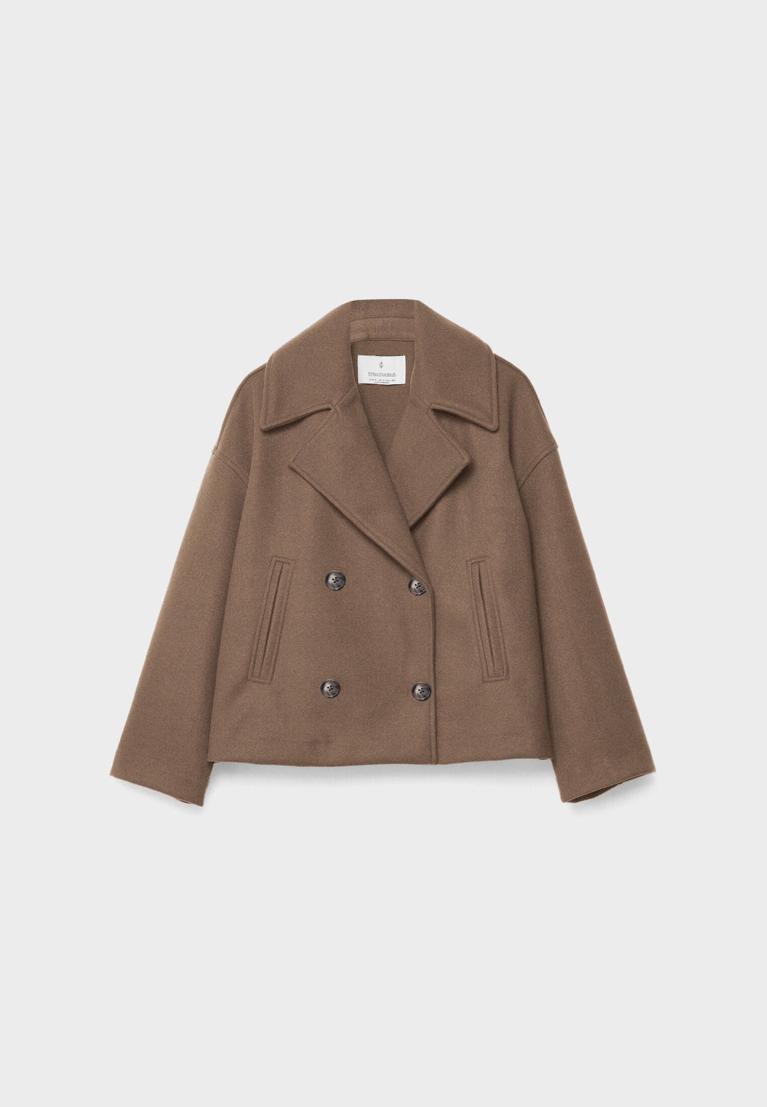 Moderner Damen Kurzmantel, zweireihig, mit Revers. Ideal als Herbst- & Wintermantel für Damen.