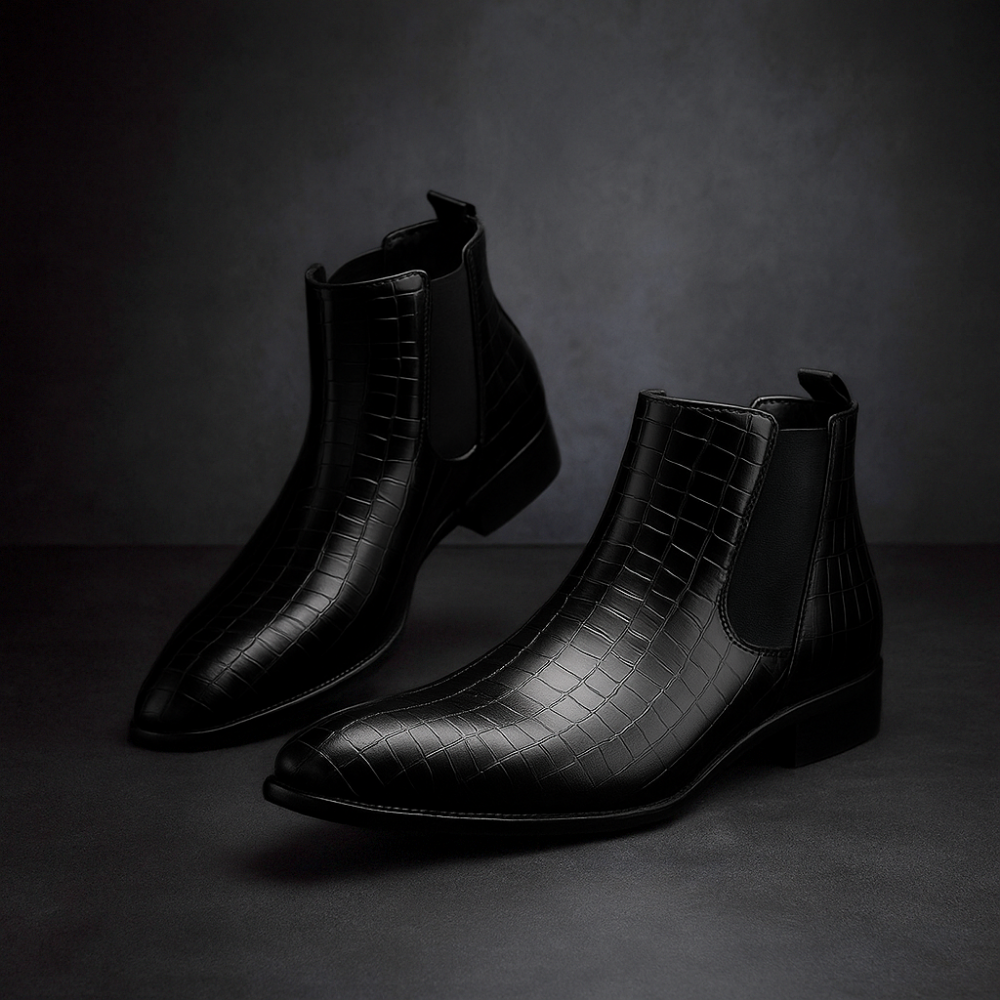 Moderne Herrenschuhe: Stylische Chelsea Boots mit markantem Design für Business und Freizeit.
