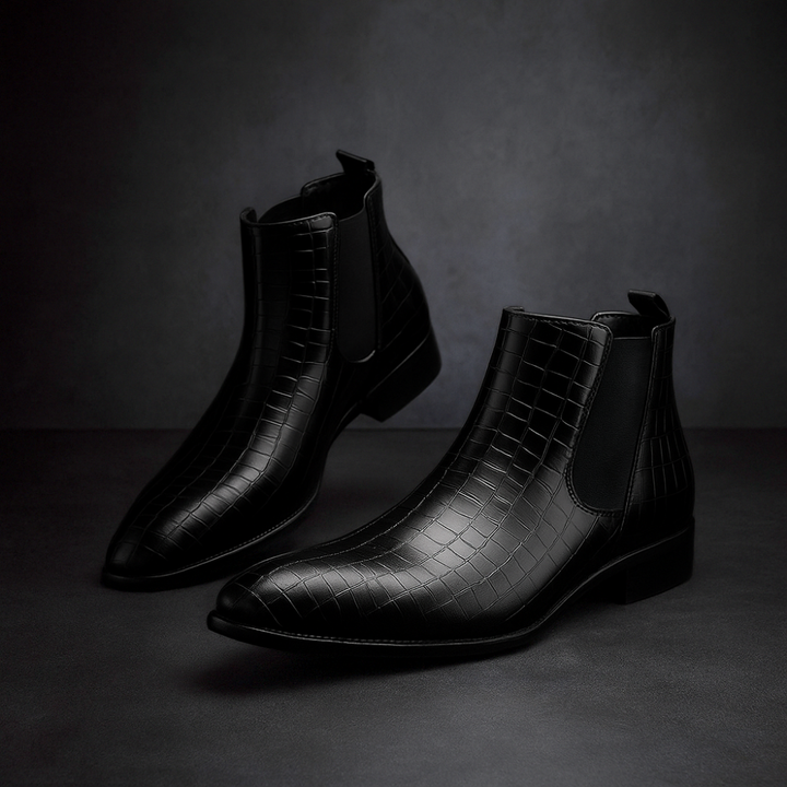 Moderne Herrenschuhe: Stylische Chelsea Boots mit markantem Design für Business und Freizeit.