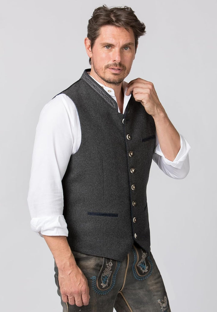 Elegante graue Herren Trachtenweste für Oktoberfest und festliche Anlässe. Traditionelle Trachtenmode für Herren.