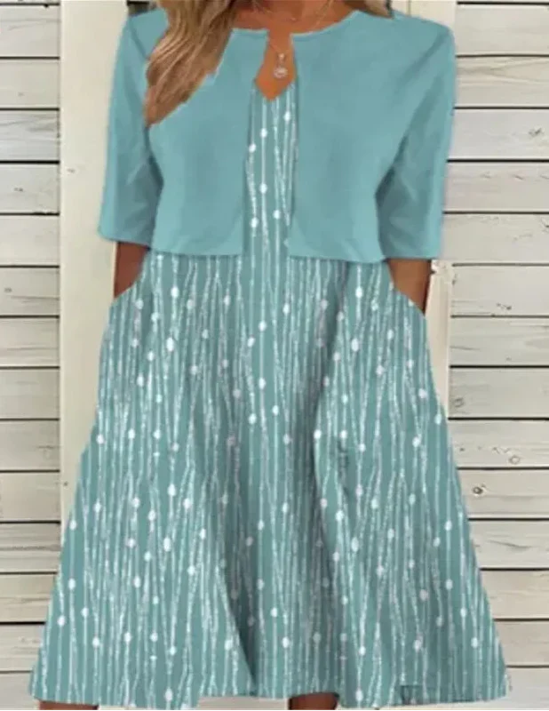 Damen Midi Kleid Set mit V-Ausschnitt Kleid und Cardigan, blumig und elegant für vielfältige Anlässe.