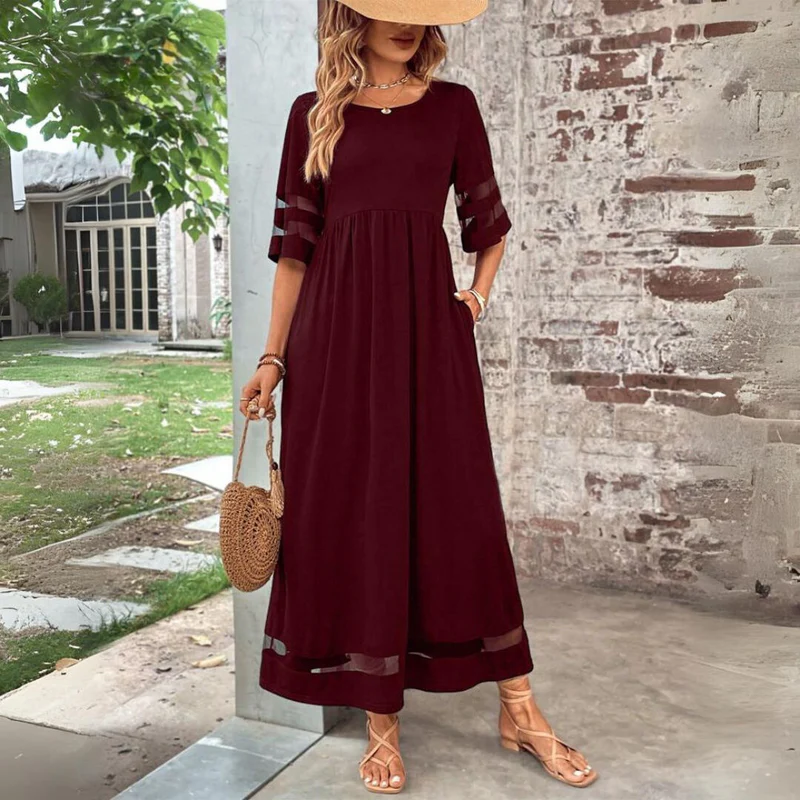 Vielseitiges Damen Midi-Kleid in Rot, figurbetont und mit Bauchweg-Effekt, ideal für Alltag und besondere Anlässe.