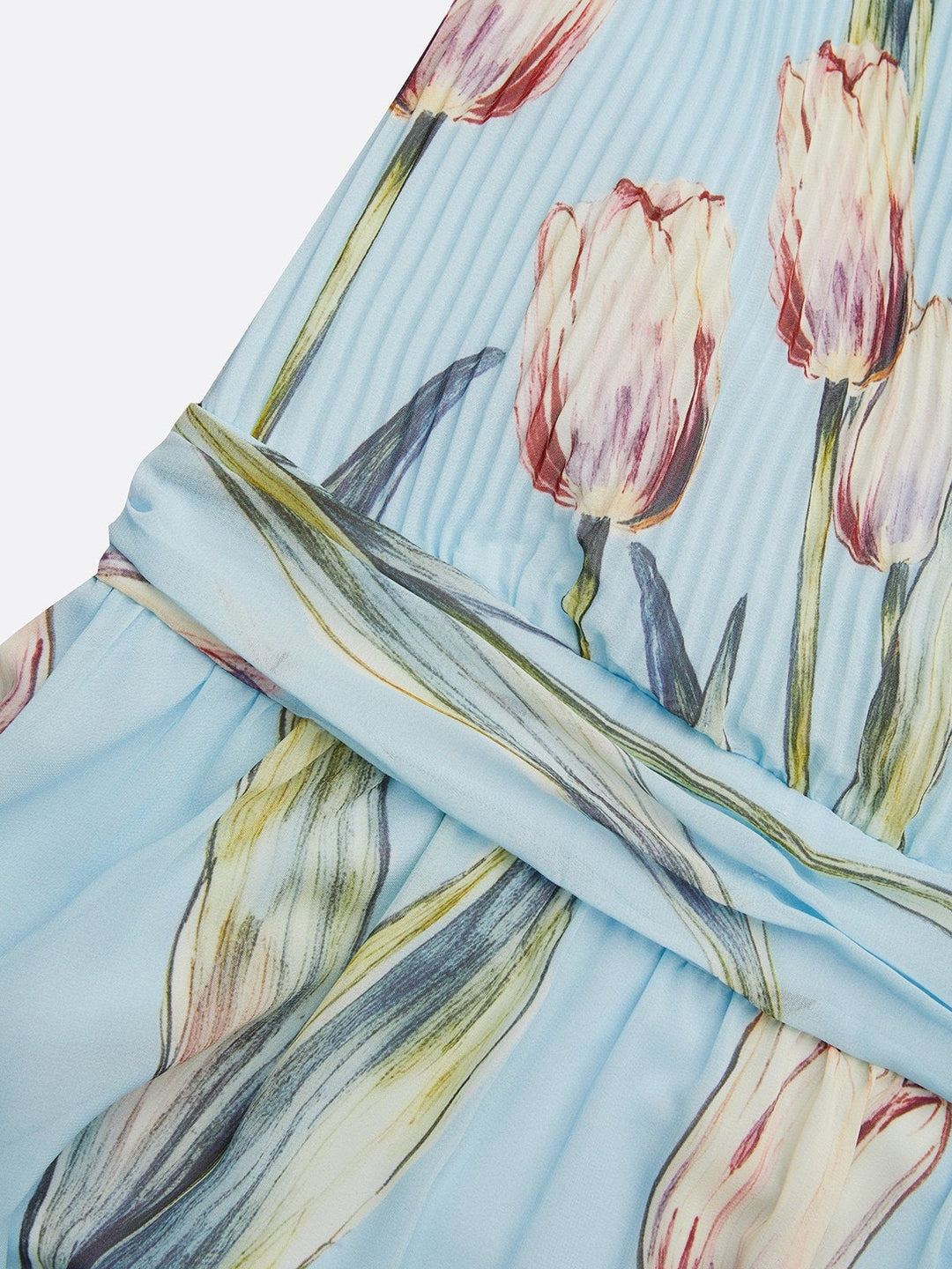 Elegantes Damen A-Linie Maxikleid mit Tulpenmuster und V-Ausschnitt, perfekt für sommerliche Feste und Events.