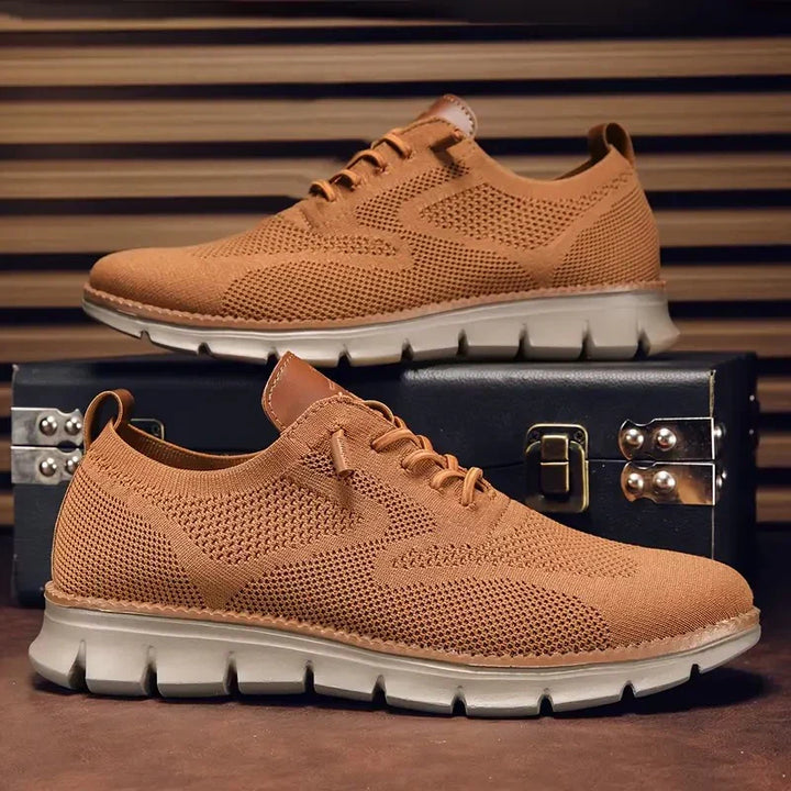 Orthopädische Herrenschuhe in Braun und Grün. Unterstützende, atmungsaktive Sneaker für gesunde Füße.