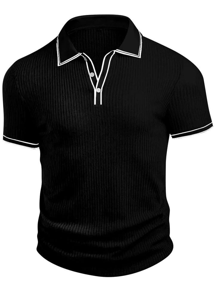 Klassisches schwarzes geripptes Polo-Shirt für Herren; vielseitiges Basic für jeden Kleiderschrank.