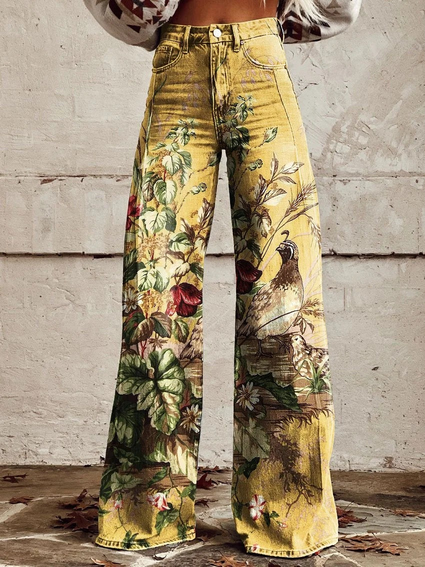 Vintage Blumen-Schlaghose für Damen, ein modisches Statement und bequeme Freizeit-Hose.