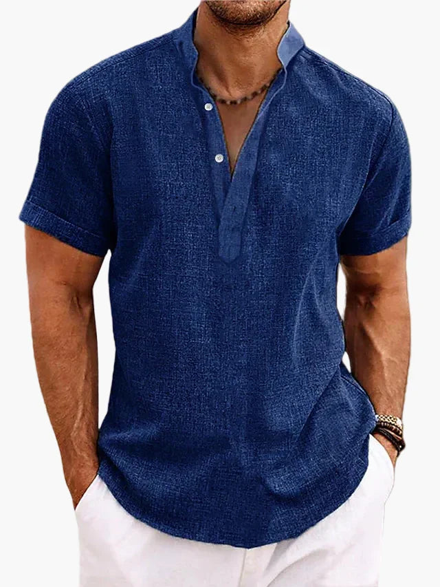 Basic Herren Henley Shirt, kurzärmlig, unifarben, bietet Komfort & einen eleganten Freizeit-Look.