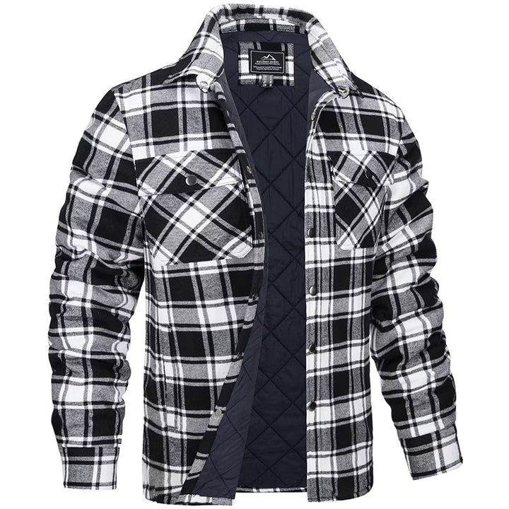 Moderne Herren-Holzfällerjacke mit klassischem Karomuster, robust, warm gefüttert, ideal für Outdoor & Freizeit.
