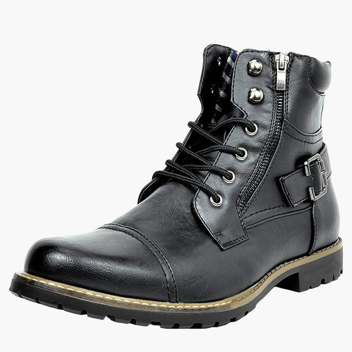 Schwarze Herren Biker-Stiefel Urban mit Schnürung & robuster Profilsohle, perfekt für Motorrad & Alltag.