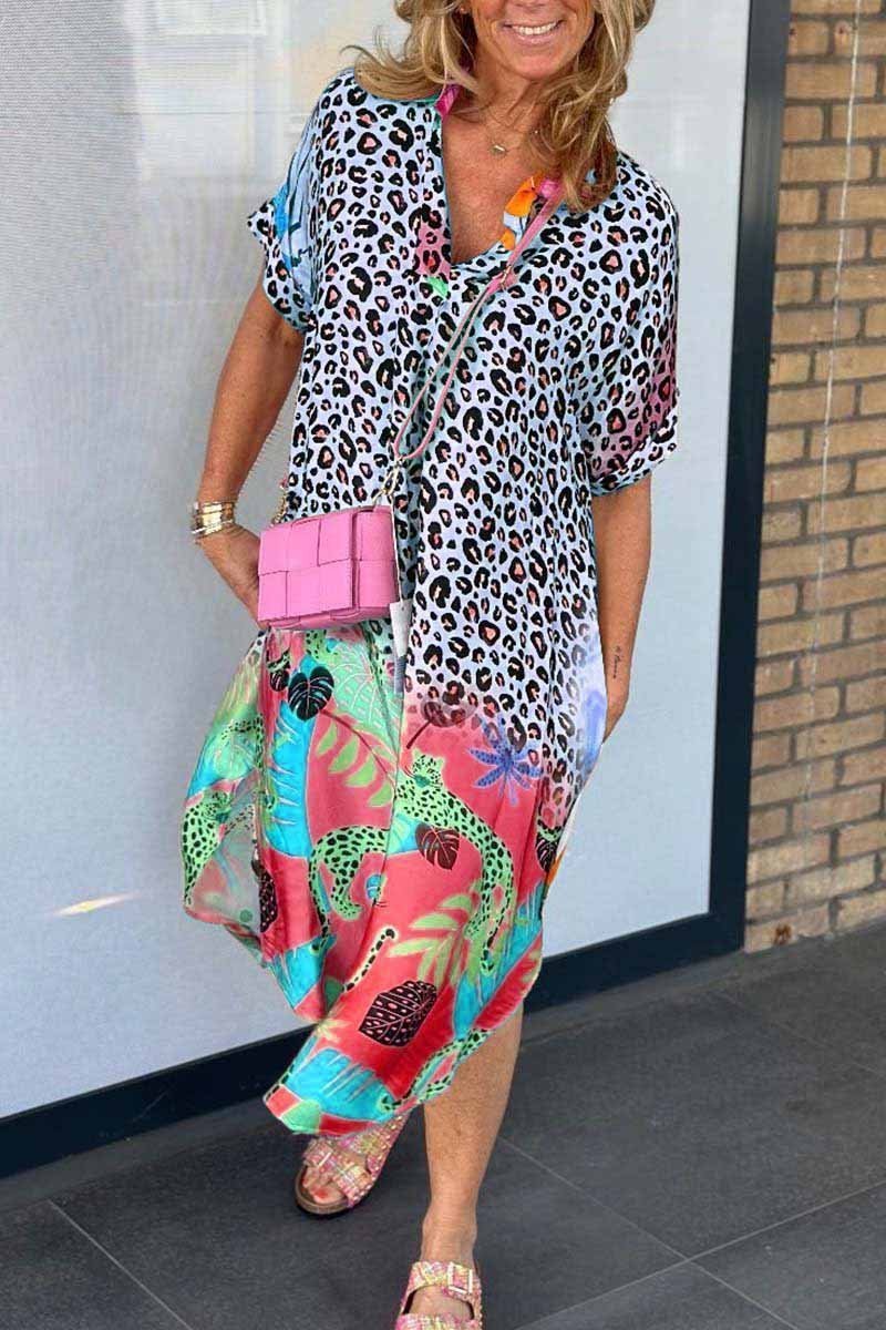 Vielseitiges Damen Casual Kleid mit elegantem Leopardenmuster. Kurzarm und bequem für Sommer und Freizeit.