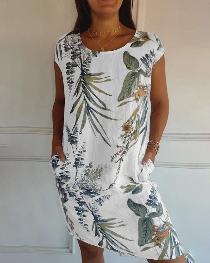 Bequemes Shiftkleid für Damen, locker geschnitten, mit V-Ausschnitt und Seitentaschen für Freizeit.