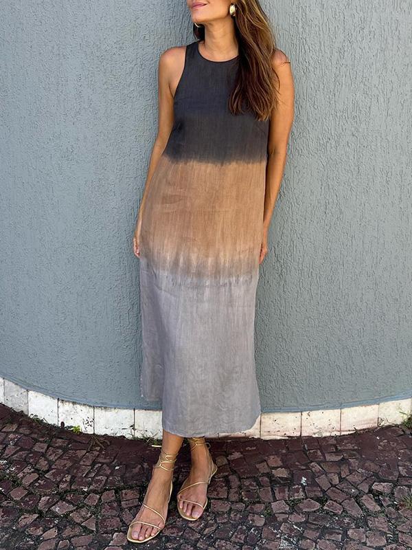 Fließendes langes Damenkleid in natürlichen Farben für Sommer und Freizeit, elegant und bequem.