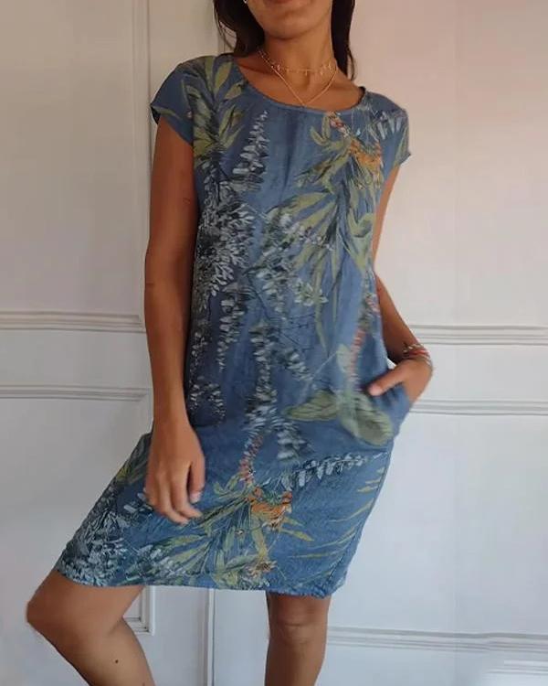 Damen Freizeit Shiftkleid, leicht, V-Ausschnitt, Kurzarm und Taschen, ideal für den Frühling/Sommer.