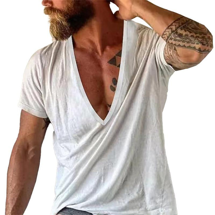 Herren Tief V-Ausschnitt T-Shirt Kurzarm, moderner Freizeit-Look für den Sommer.