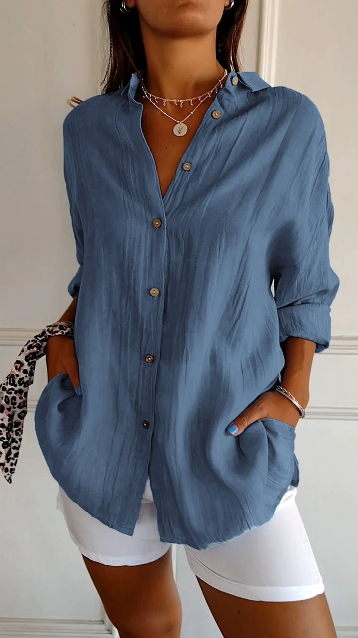 Professionelle Damen Business Bluse mit Langarm, Faltenstruktur & elegantem Kragen. Perfekt fürs Büro.