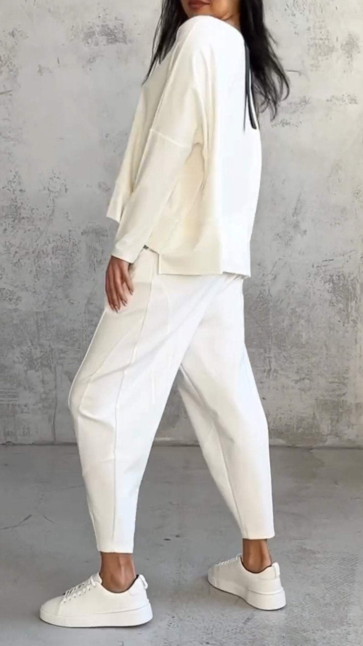 Eleganter Damen Zweiteiler: Modernes Oberteil & passende Hose. Komfortable Alltagsmode, vielseitig kombinierbar.