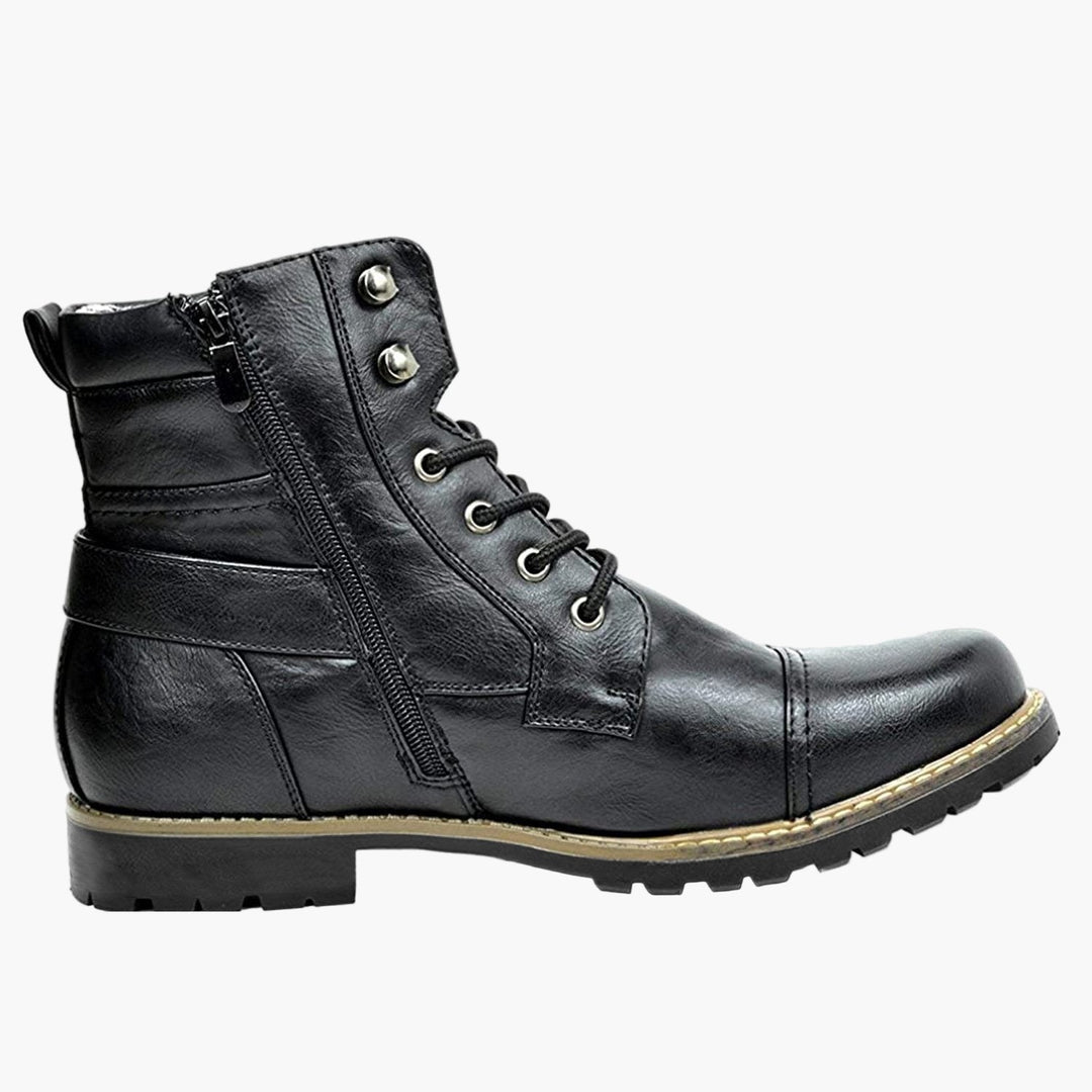 Robuste Herren Schnürstiefel Urban mit Profilsohle, ideal als Biker- oder Alltagsstiefel in Schwarz.