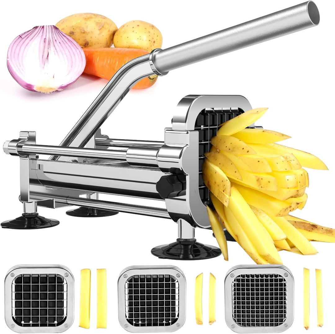 Vielseitiger Pommes-Schneider aus robustem Edelstahl für präzise Streifen von Pommes und Gemüse, ein idealer Küchenhelfer.