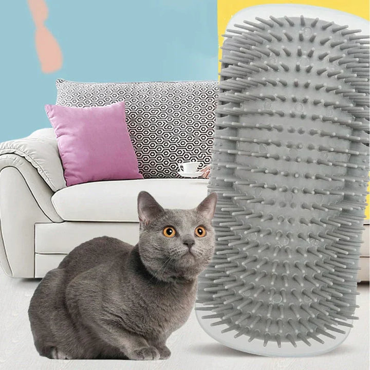 Robuste Eckbürste für Katzen: Massagefunktion & Fellpflege in einem. Einfach an Wänden zu befestigen.
