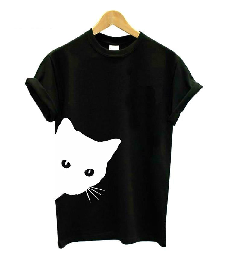 Stilvolles Kurzarmshirt für Damen mit süßem Katzenprint, perfekt für den Alltag und als Geschenkidee.