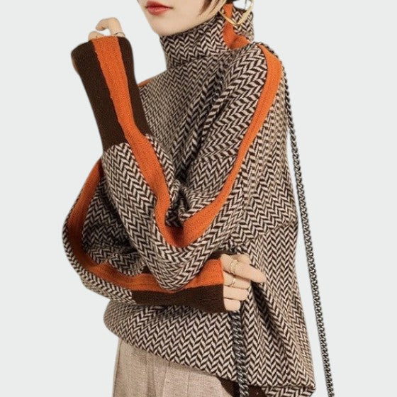 Eleganter Damen Rollkragenpullover mit einzigartigem Strukturmuster, ideal für winterliche Damenmode.