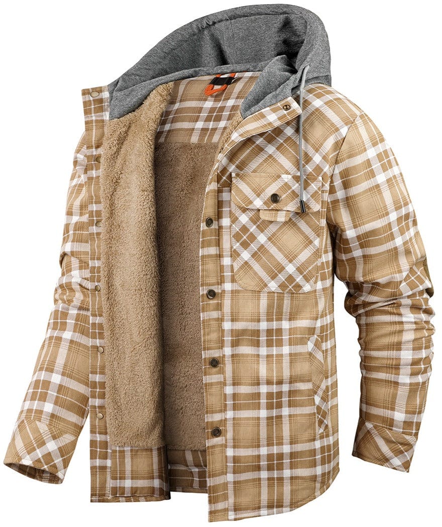 Bequeme karierte Herren Flanelljacke mit Kapuze, warm & gemütlich für Freizeit und Alltag.
