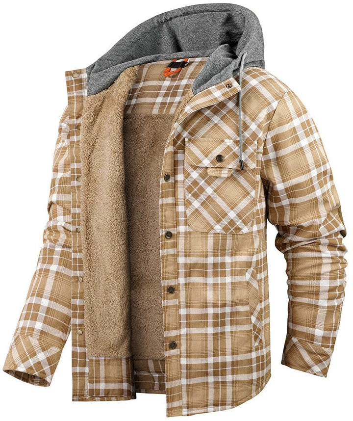 Bequeme karierte Herren Flanelljacke mit Kapuze, warm & gemütlich für Freizeit und Alltag.
