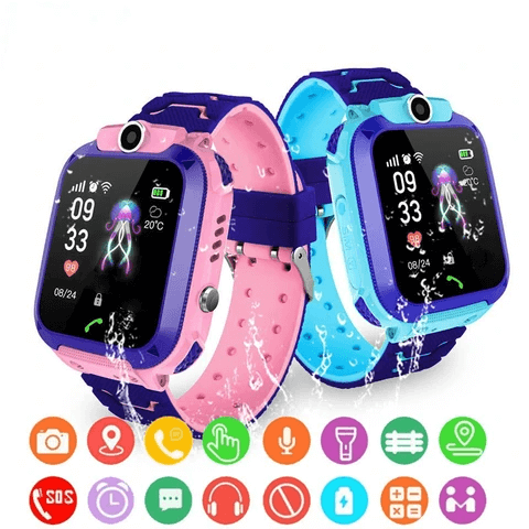 Kind trägt bunte Kinder Smartwatch mit LBS-Tracking, modische digitale kinderuhr, sichere GPS uhr für Kinder.
