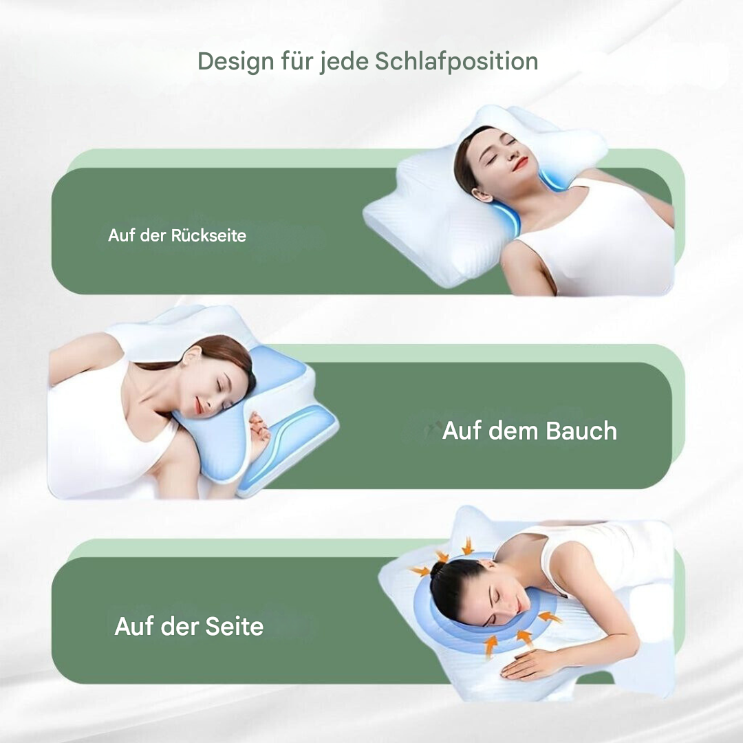 Vielseitiges orthopädisches Kissen für Bauch-, Seiten- und Rückenschläfer für erholsame Nächte.