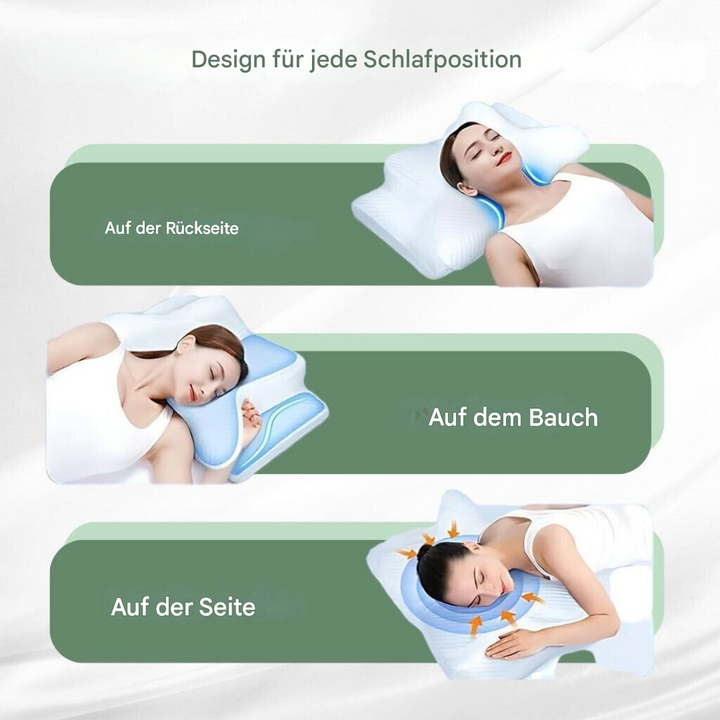 Vielseitiges orthopädisches Kissen für Bauch-, Seiten- und Rückenschläfer für erholsame Nächte.