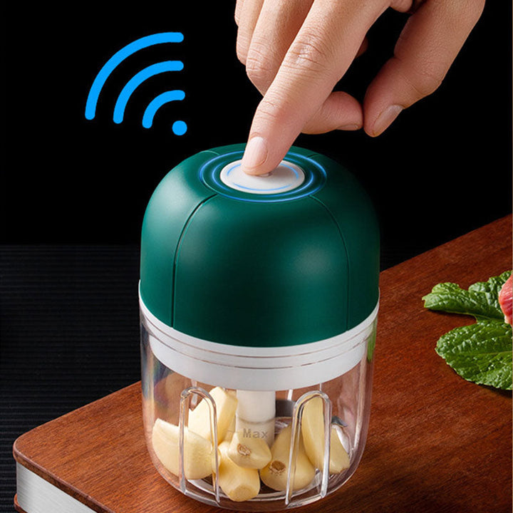 Elektrische Knoblauchpresse aus Edelstahl, USB-betrieben, zum mühelosen Hacken von Knoblauch und Kräutern.
