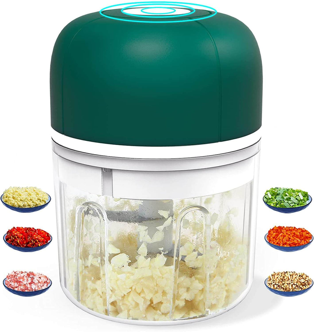Stylische elektrische Knoblauchpresse für effizientes Kochen; ein kabelloser Zerkleinerer für Knoblauch & Co.