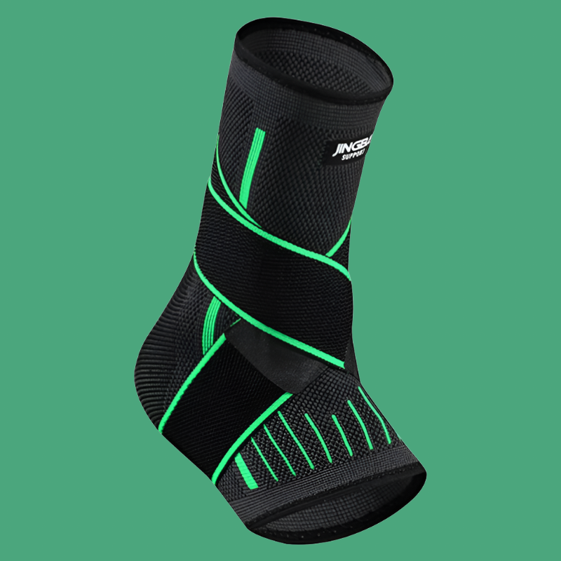 Grüne FlexiFit Kompressions-Knöchelbandage für Sport und Genesung, bietet Schmerzlinderung und Gelenkstütze.