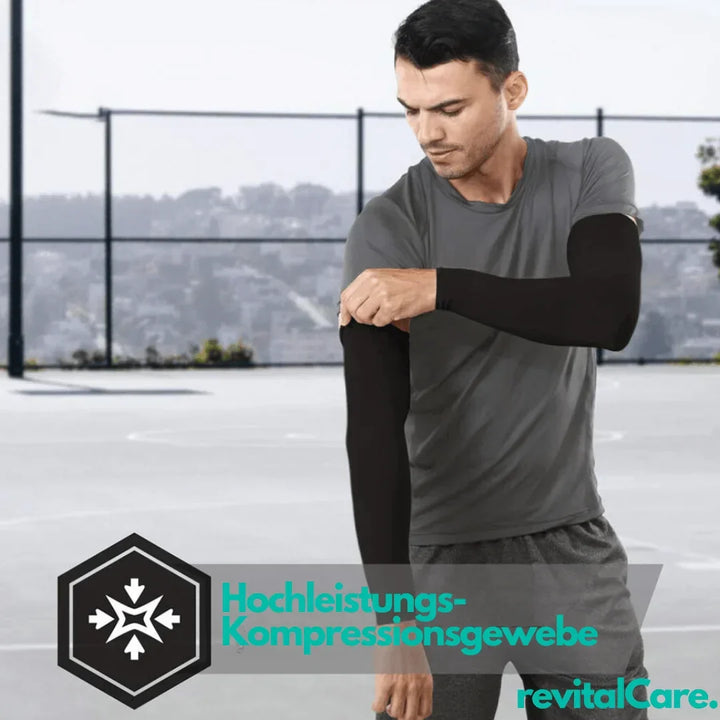 Sportlicher Kompressions-Armsleeve für Damen & Herren, verbessert Leistung, Weiß.